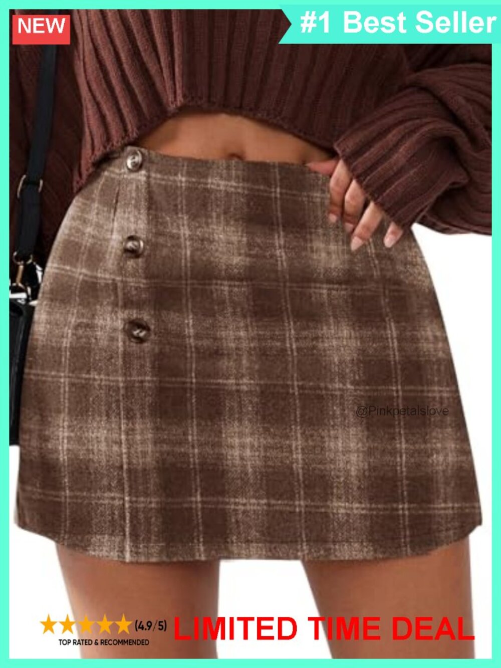Faux Wool Plaid Mini Skirt High Waisted Bodycon Pockets